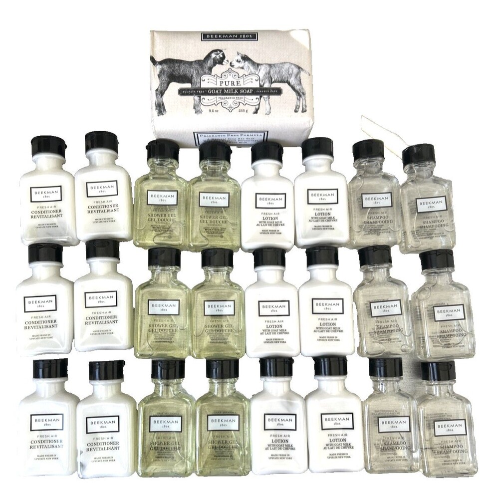 Beekman 1802 Travel Set Shampoo Conditioner Lotion Shower Gel & Full Size Soap
